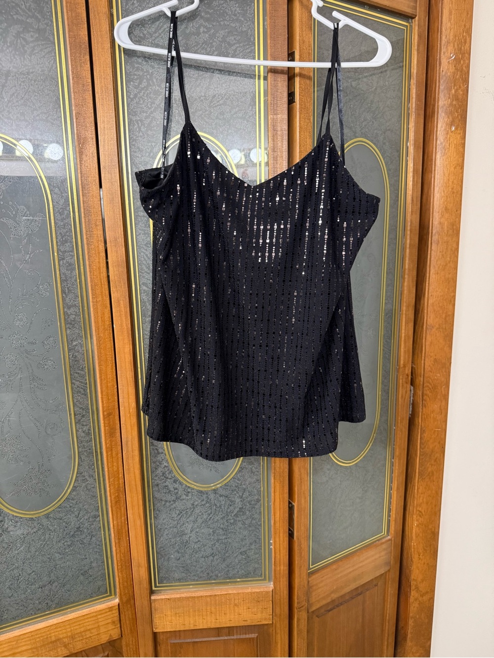 ANNE KLEIN LADIES Black Sequin Spaghetti-Strap Tank Top, BRAND NEW
